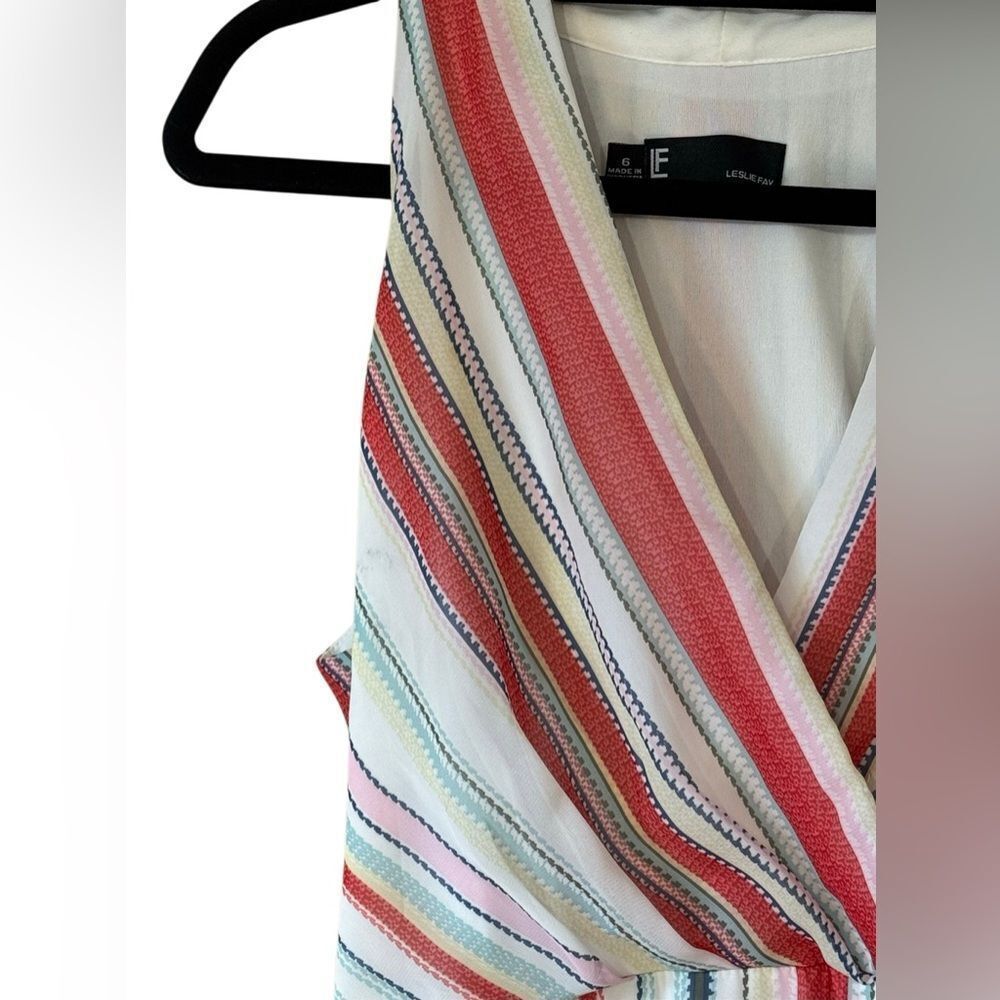 Leslie Fay Women's V Neck Multi Color Striped Midi Dress Size 6 - Picture 7 of 7